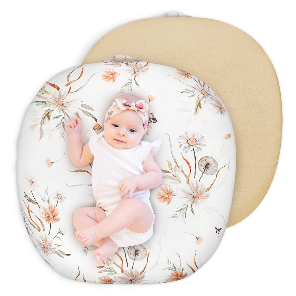 CARUILI newborn lounger cover in brown with wildflower design for baby comfort.