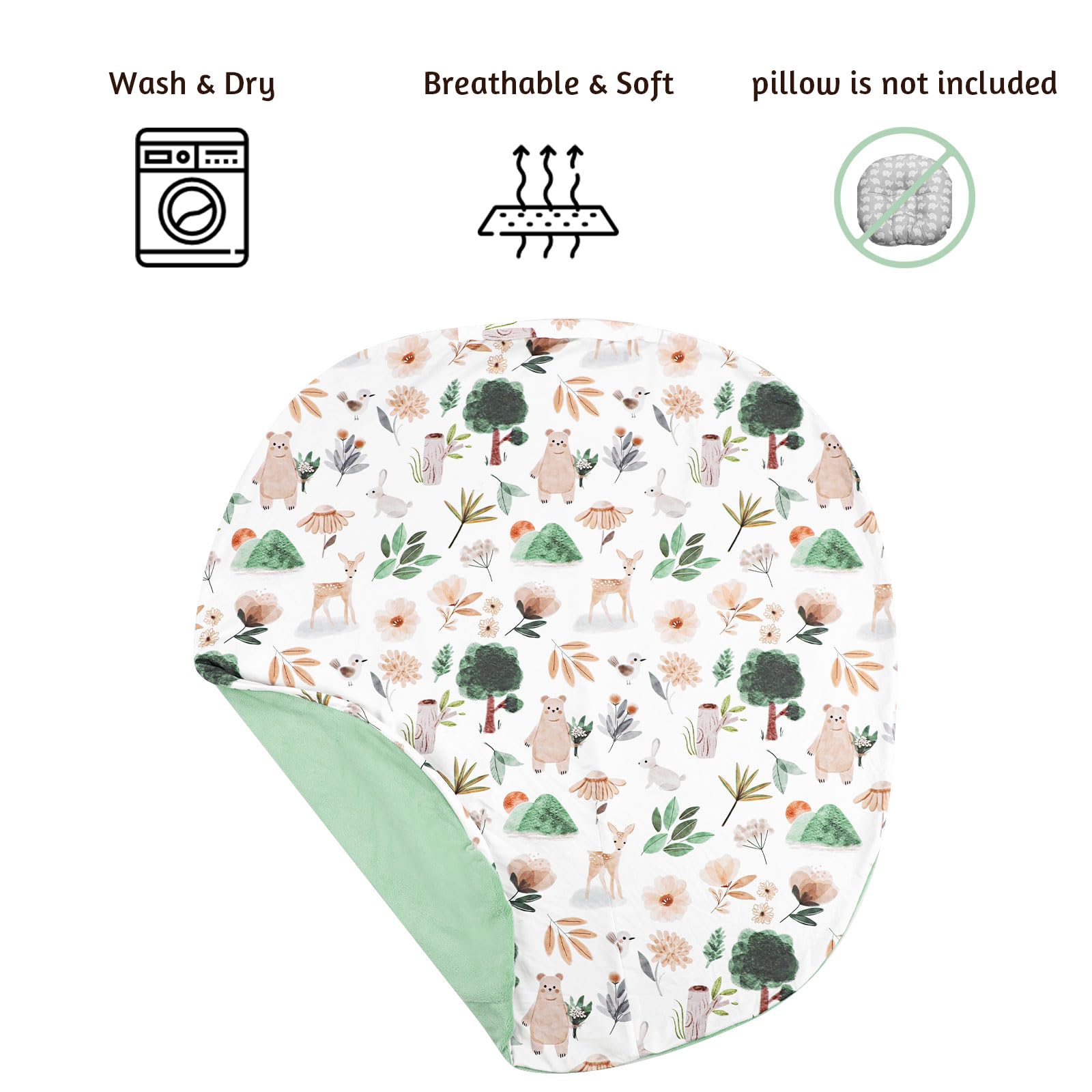 CARUILI reversible lounger cover showing pattern and solid minky side for versatile styling