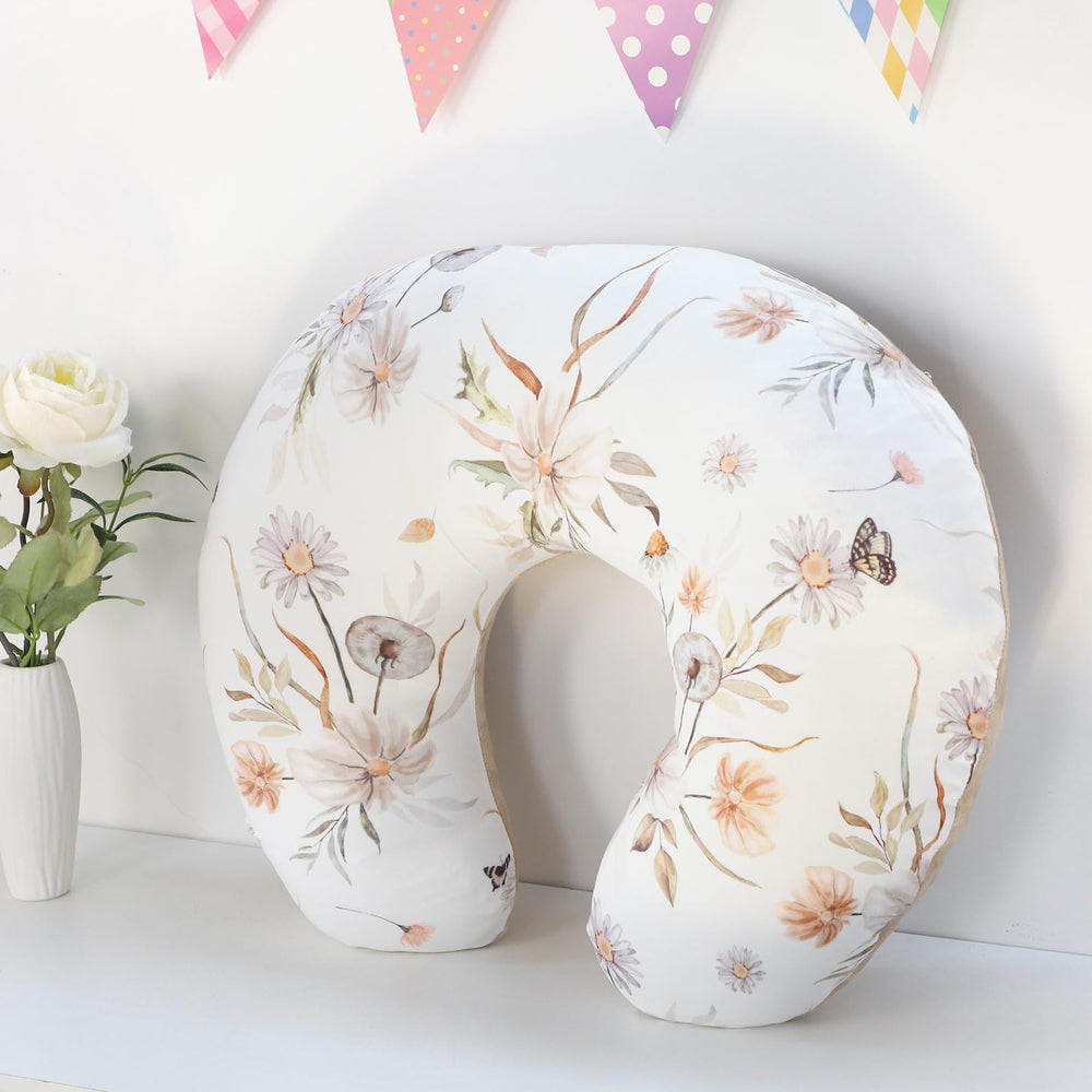 CARUILI nursing pillow cover on baby feeding scene in brown floral