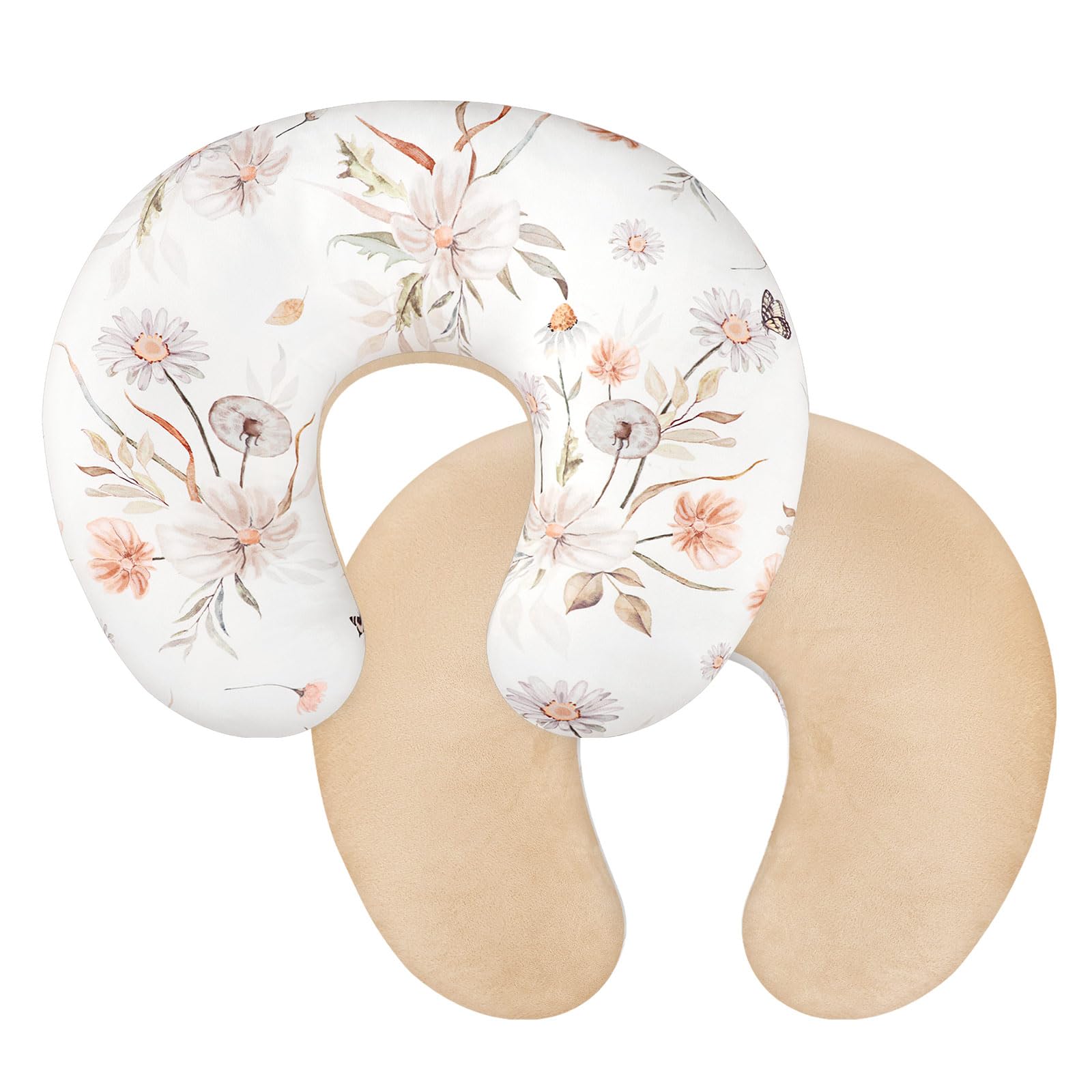 CARUILI nursing pillow cover brown floral close-up with plush fabric for baby comfort