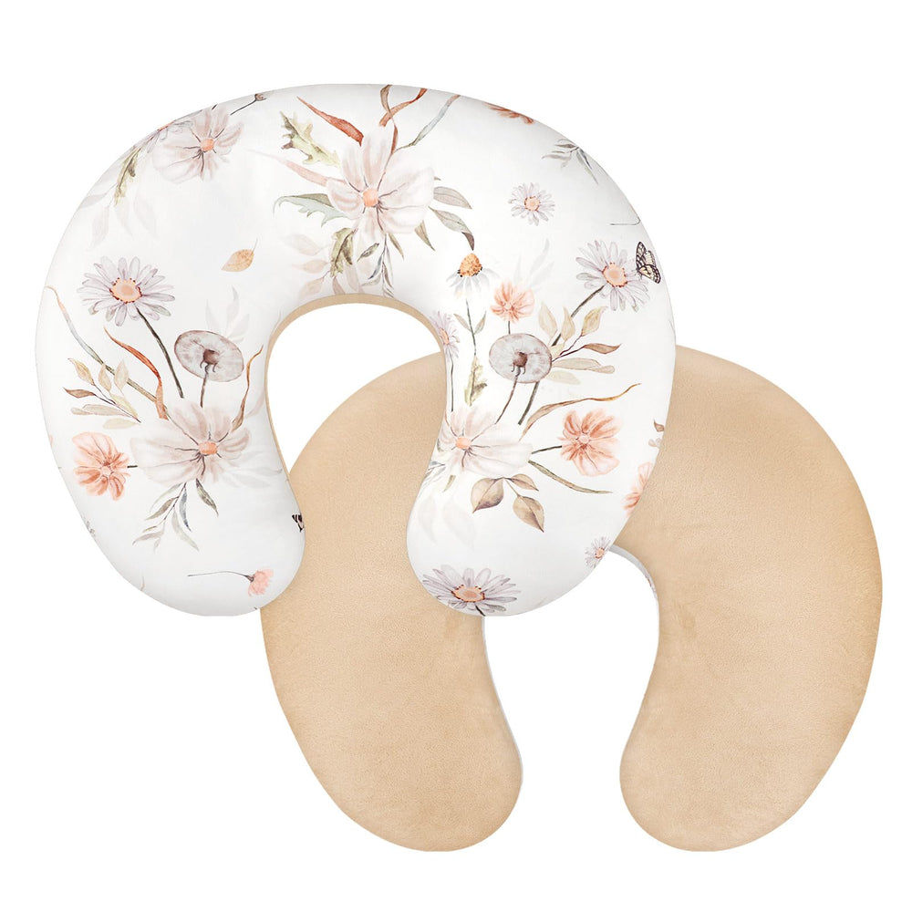 CARUILI nursing pillow cover brown floral close-up with plush fabric for baby comfort