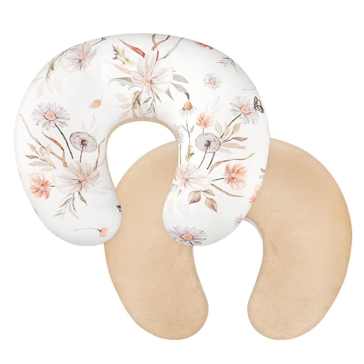 CARUILI nursing pillow cover brown floral close-up with plush fabric for baby comfort