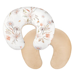 CARUILI nursing pillow cover brown floral close-up with plush fabric for baby comfort