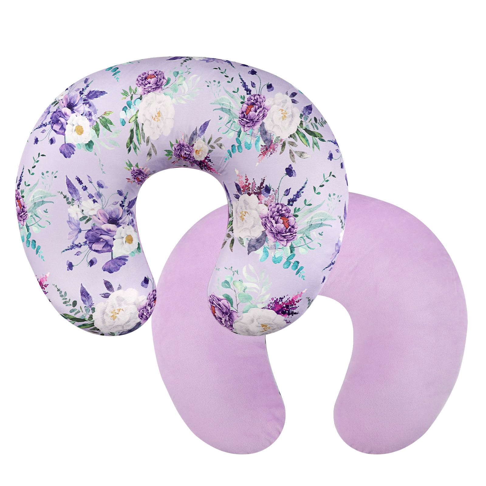 CARUILI nursing pillow cover purple floral closeup shows soft breathable fabric for mom and baby