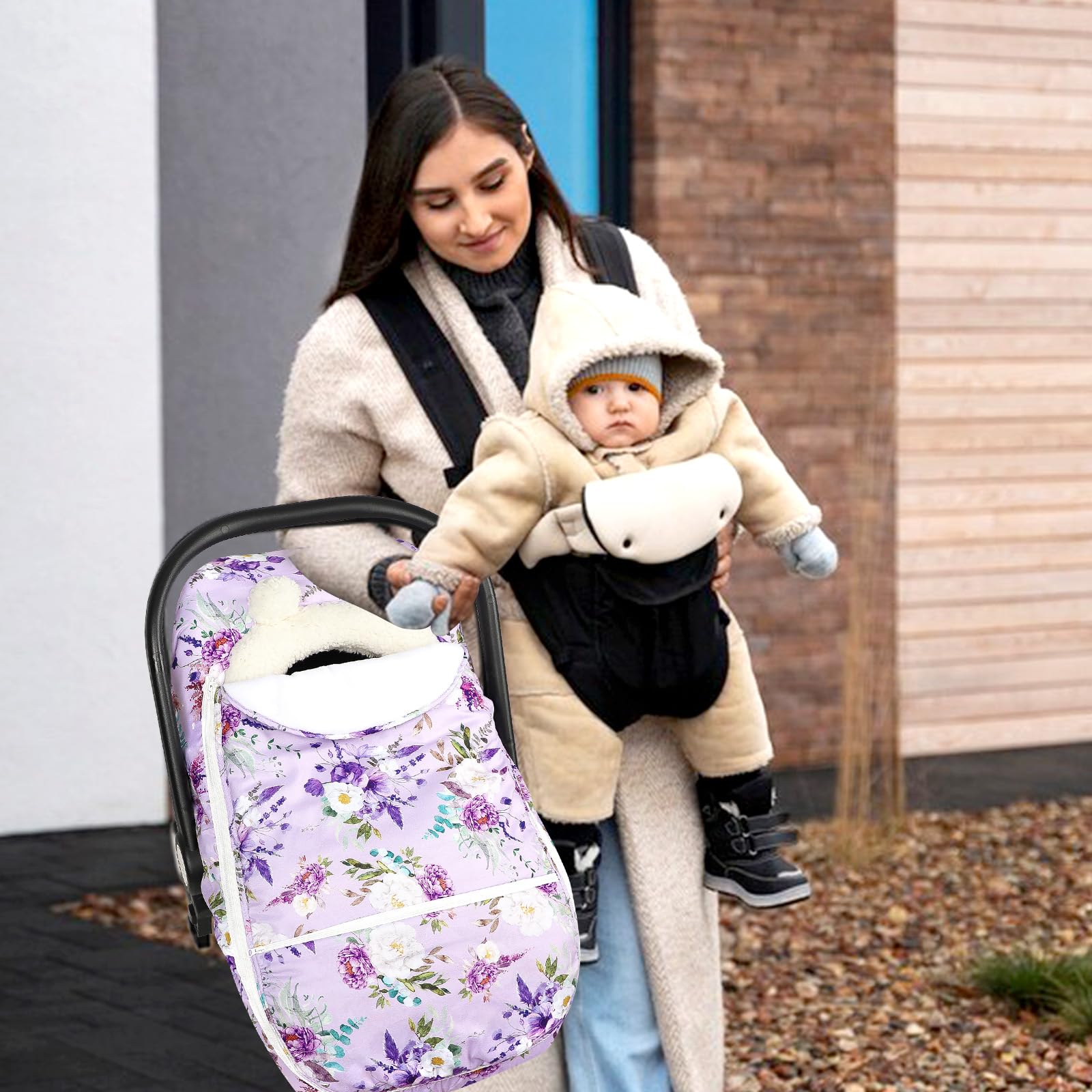 CARUILI windproof car seat cover shows protective outer layer against cold gusts