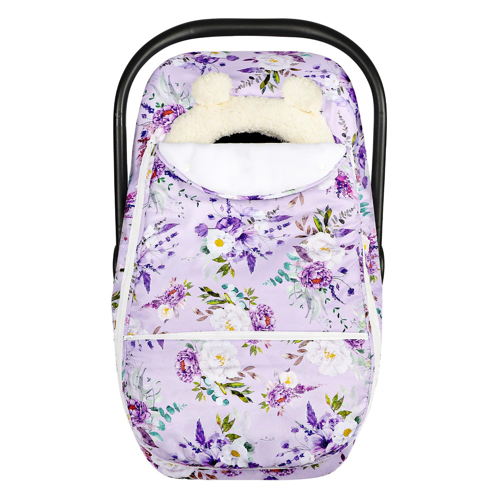 CARUILI winter car seat cover warmth close-up showing plush fleece and snug fit