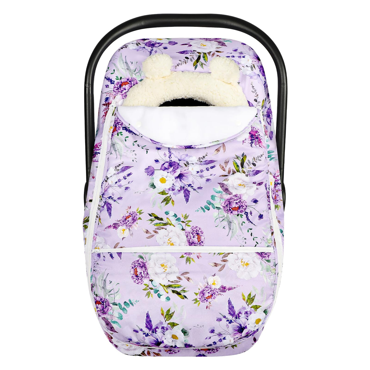 CARUILI winter car seat cover warmth close-up showing plush fleece and snug fit