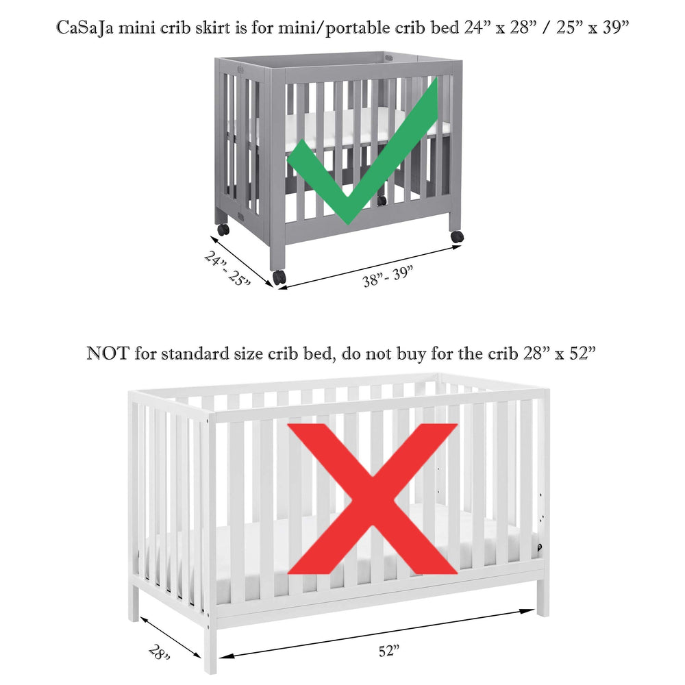 CaSaJa mini crib bed skirt in black adds refined decor.