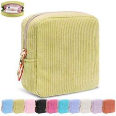 CasaRovela corduroy green period bag front view, compact storage for pads and tampons