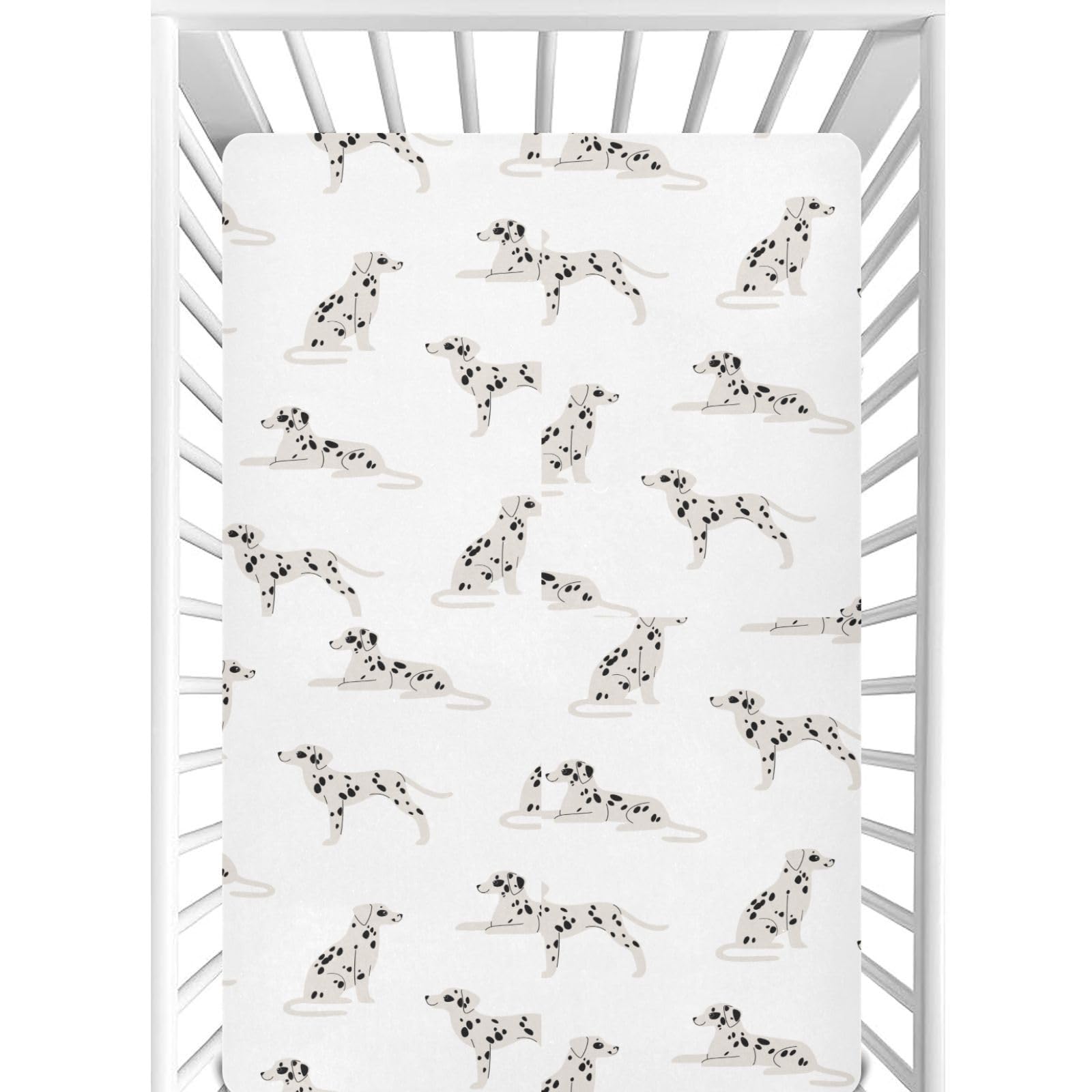 CaTaKu baby crib sheets cartoon dalmatians closeup showing soft, breathable fabric
