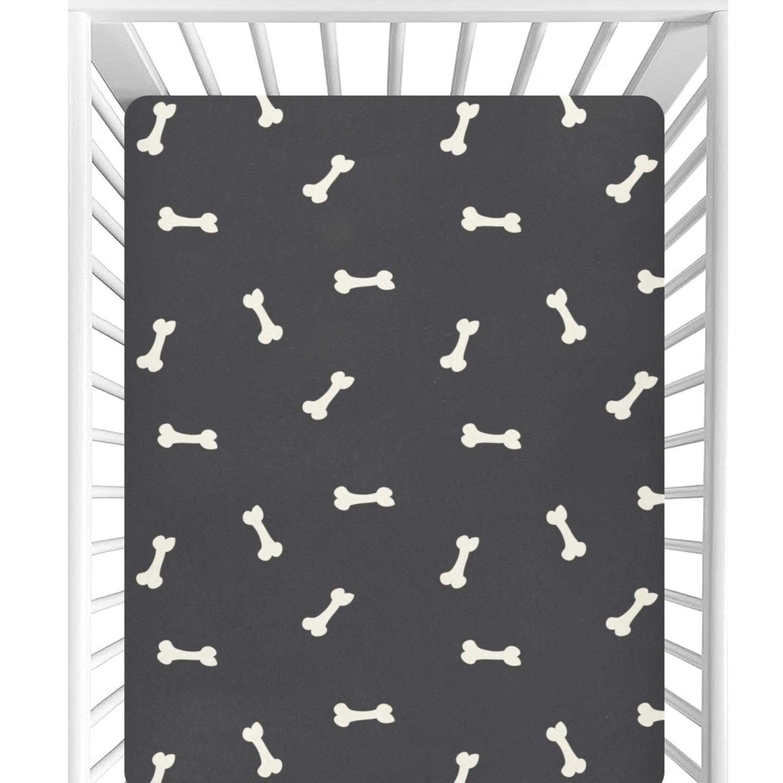 CaTaKu crib sheets with black bone dog pattern for cute nursery decor