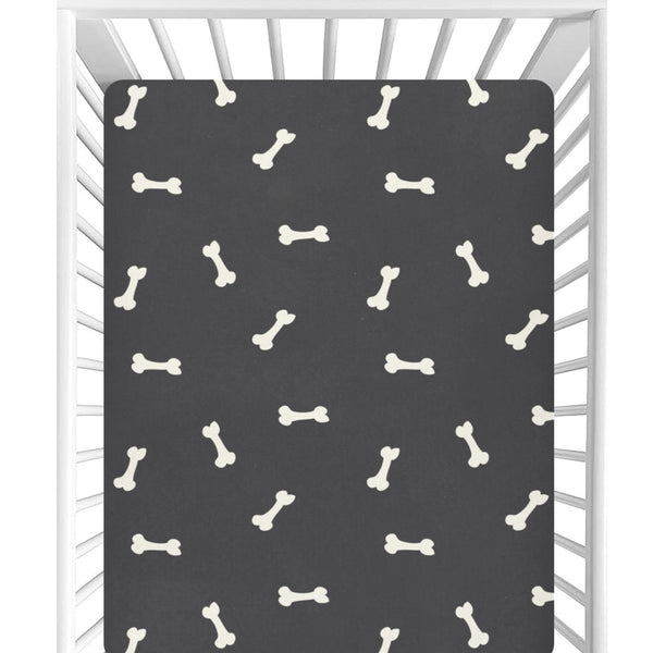 CaTaKu crib sheets with black bone dog pattern for cute nursery decor