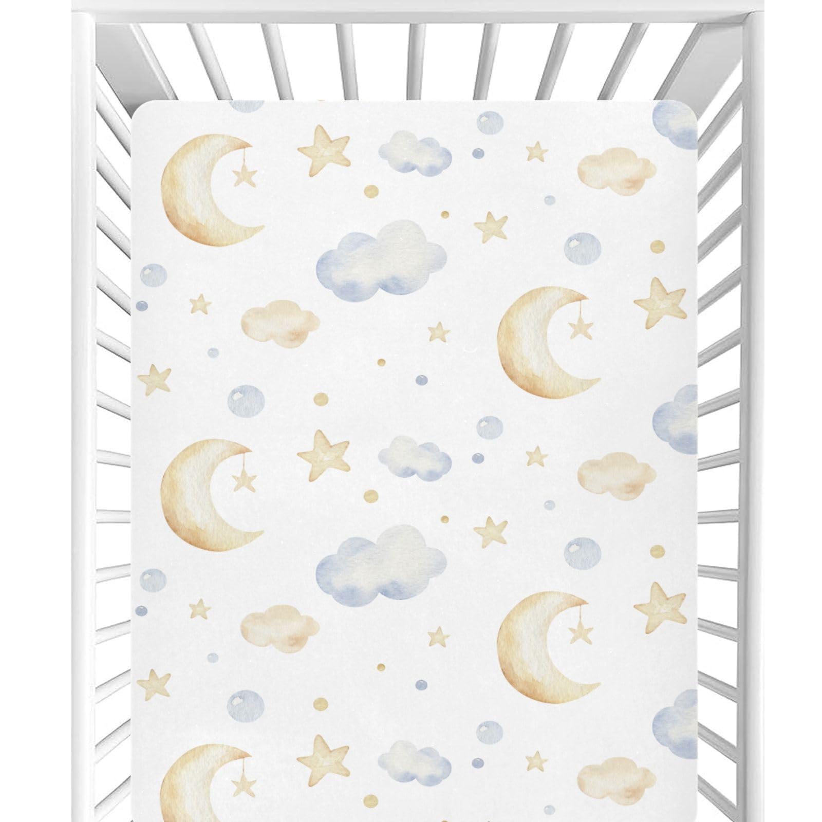 CaTaKu Clouds & Stars crib sheets closeup showing soft, breathable fabric.