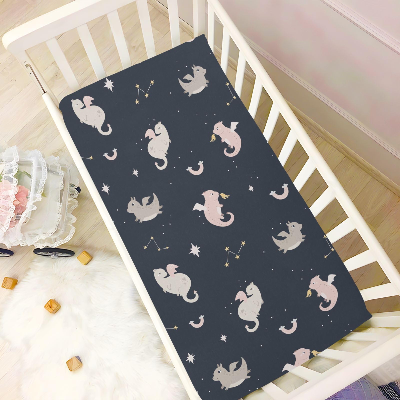 CaTaKu soft fabric dragon space crib sheets for baby comfort