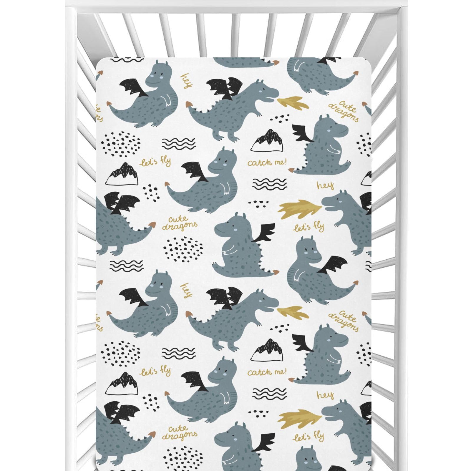 CaTaKu Cute Dragons crib sheet close-up of soft, breathable fabric for baby comfort