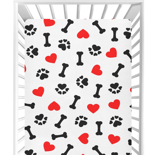 CaTaKu dog bone paw print crib sheet front view enhances nursery style and coziness