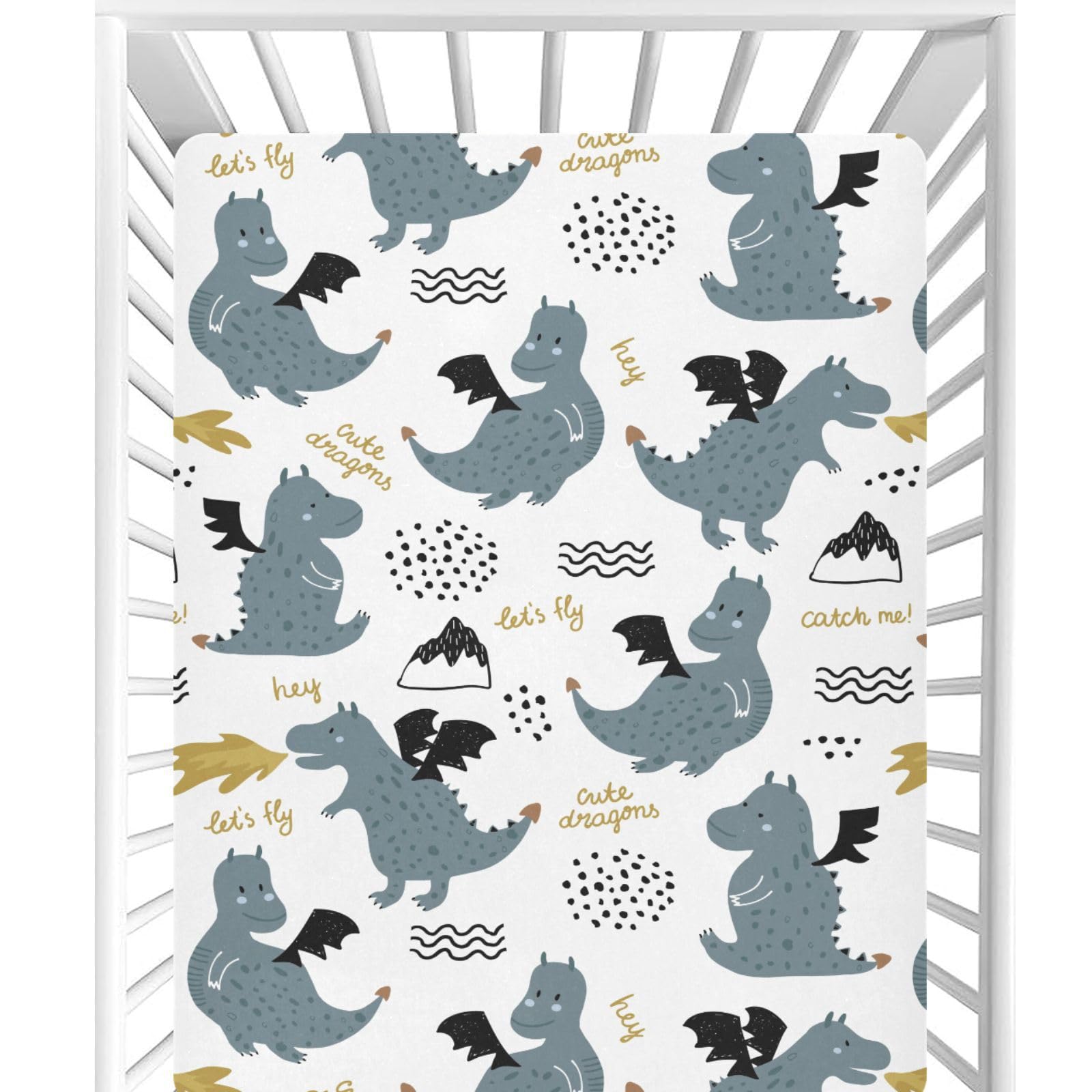 CaTaKu Dragons baby sheets pack adds playful dragon print to nursery decor.