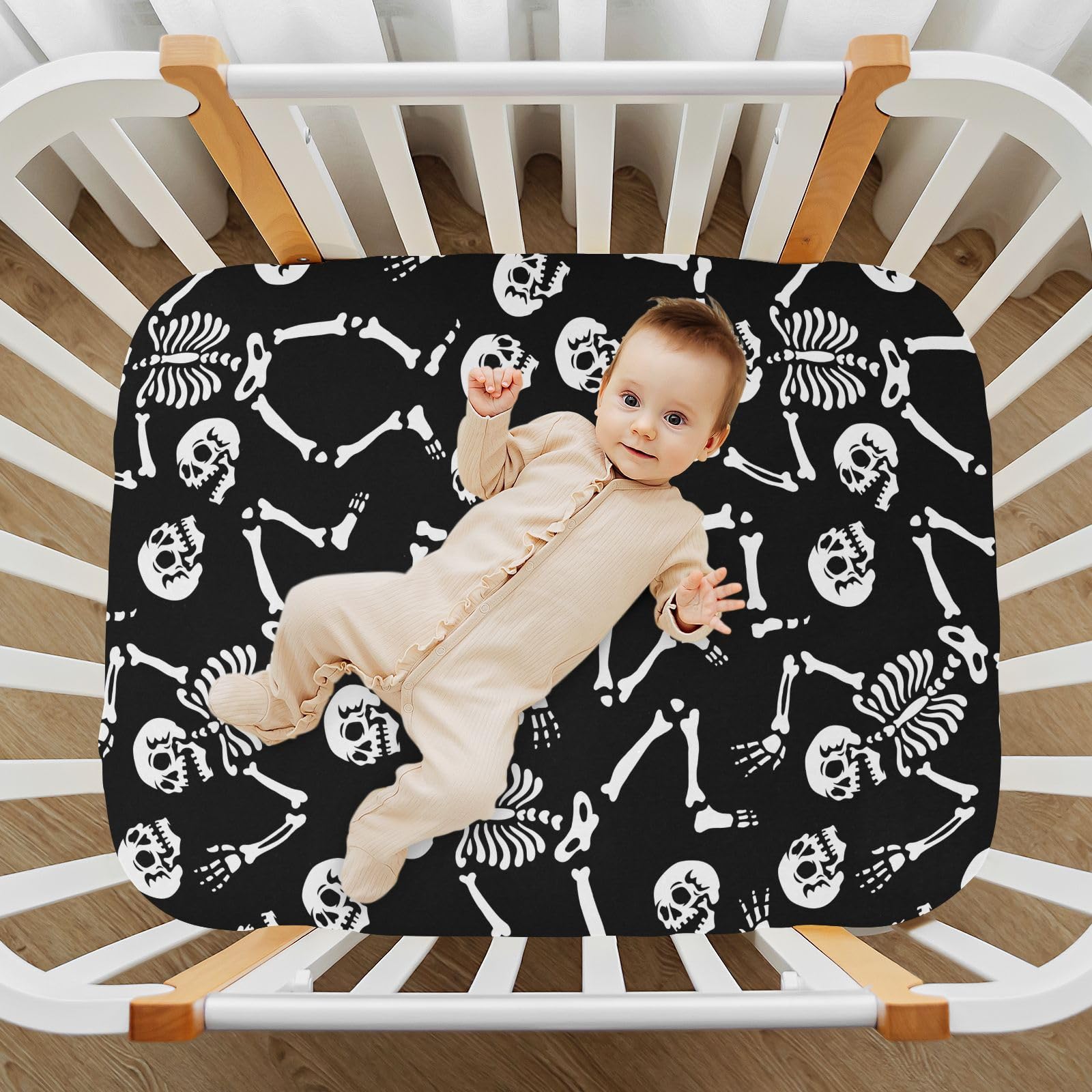 CaTaKu Halloween skull crib sheet full coverage on mattress