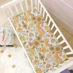 CaTaKu Hippie Flower Honey crib sheet with 360 degree elastic for secure fit