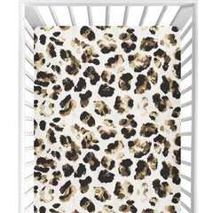 CaTaKu Leopard crib sheet closeup showing snug fit and soft texture.