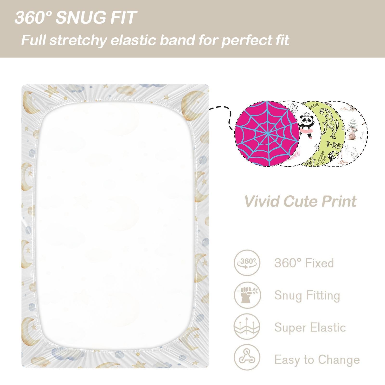CaTaKu mini crib sheets show two size options for nursery versatility.