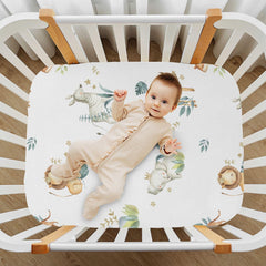 CaTaKu Safari Animals crib sheet with 360° elastic band for secure fit.