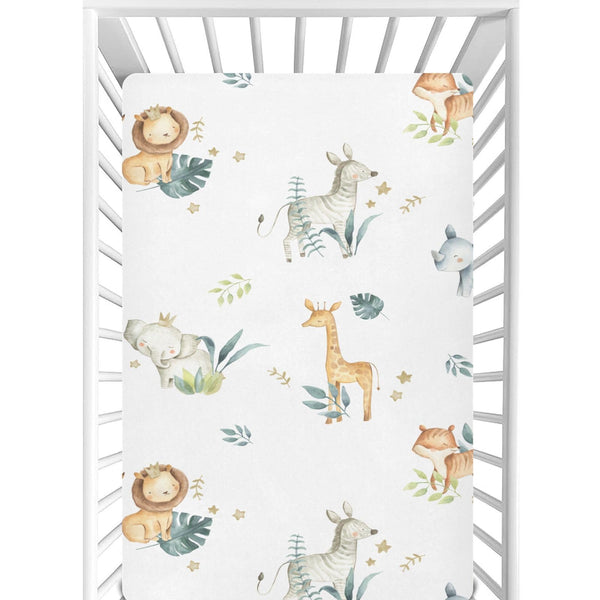 CaTaKu Safari Animals crib sheet cover with snug fit for nursery decor.
