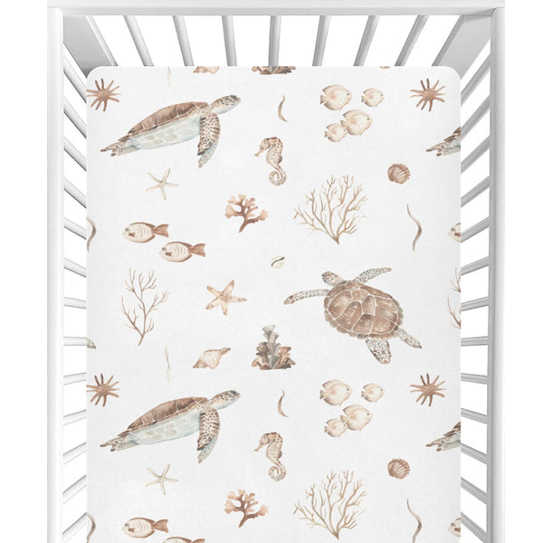 CaTaKu sea turtles crib sheet enhances nursery with a playful, cozy pattern.