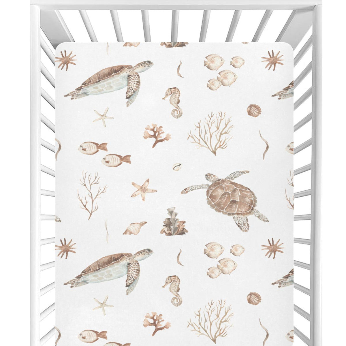CaTaKu sea turtles crib sheet enhances nursery with a playful, cozy pattern.