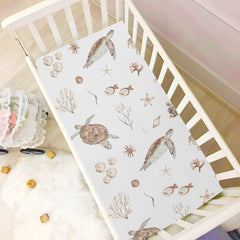 CaTaKu sea turtles seashells mini crib sheets highlight soft fabric for breathable comfort.