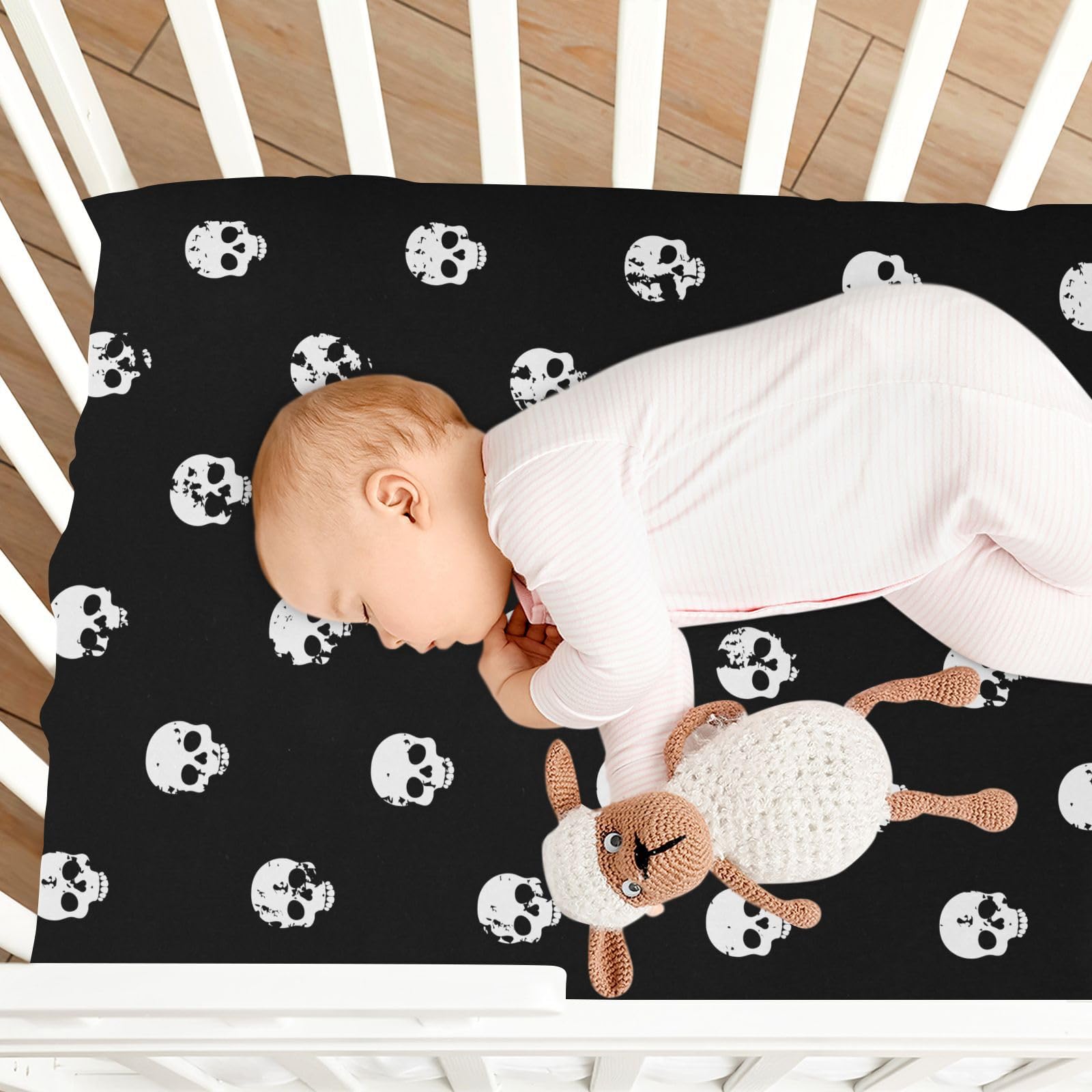 CaTaKu Skull Heads sheet texture highlighting breathable stretch for baby comfort