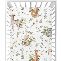 CaTaKu woodland animals print crib sheet for cozy baby sleep and playful nursery decor.