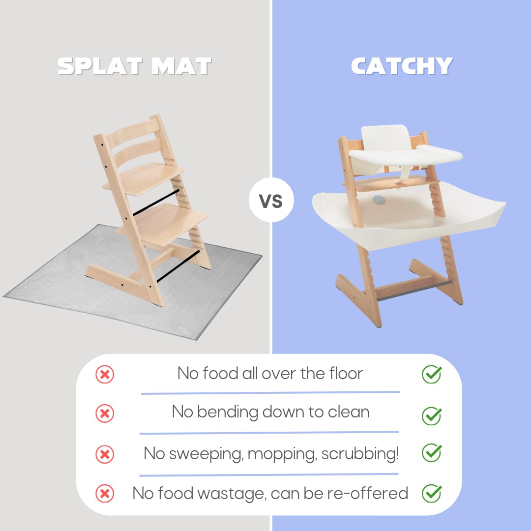 Catchy Food Catcher demonstrating one-time installation on a high chair.