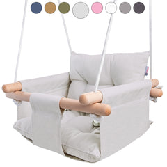 Cateam canvas baby swing seat with a secure 5-point harness for safe play.