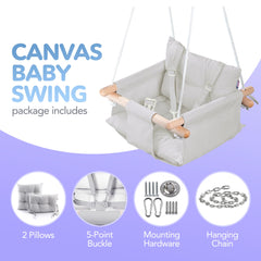 Cateam hanging seat features soft upholstery cushions for extra comfort.