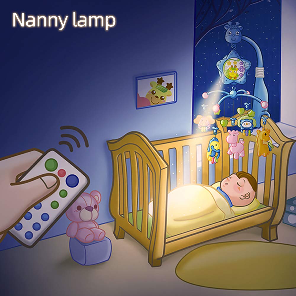 Caterbee Pink Bee mobile auto rotation keeps toys moving to hold attention.