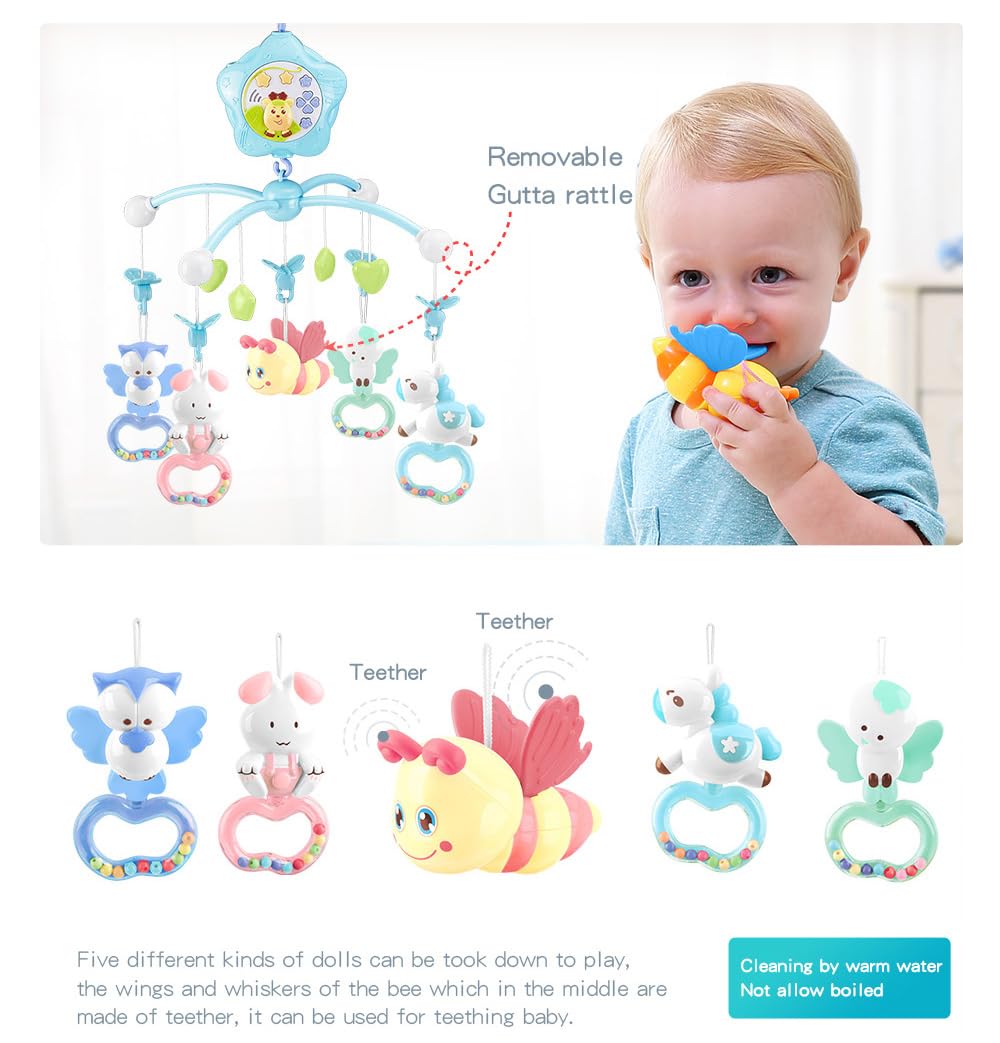 Caterbee Pink Bee ceiling projection creates calming scenes for bedtime routines.