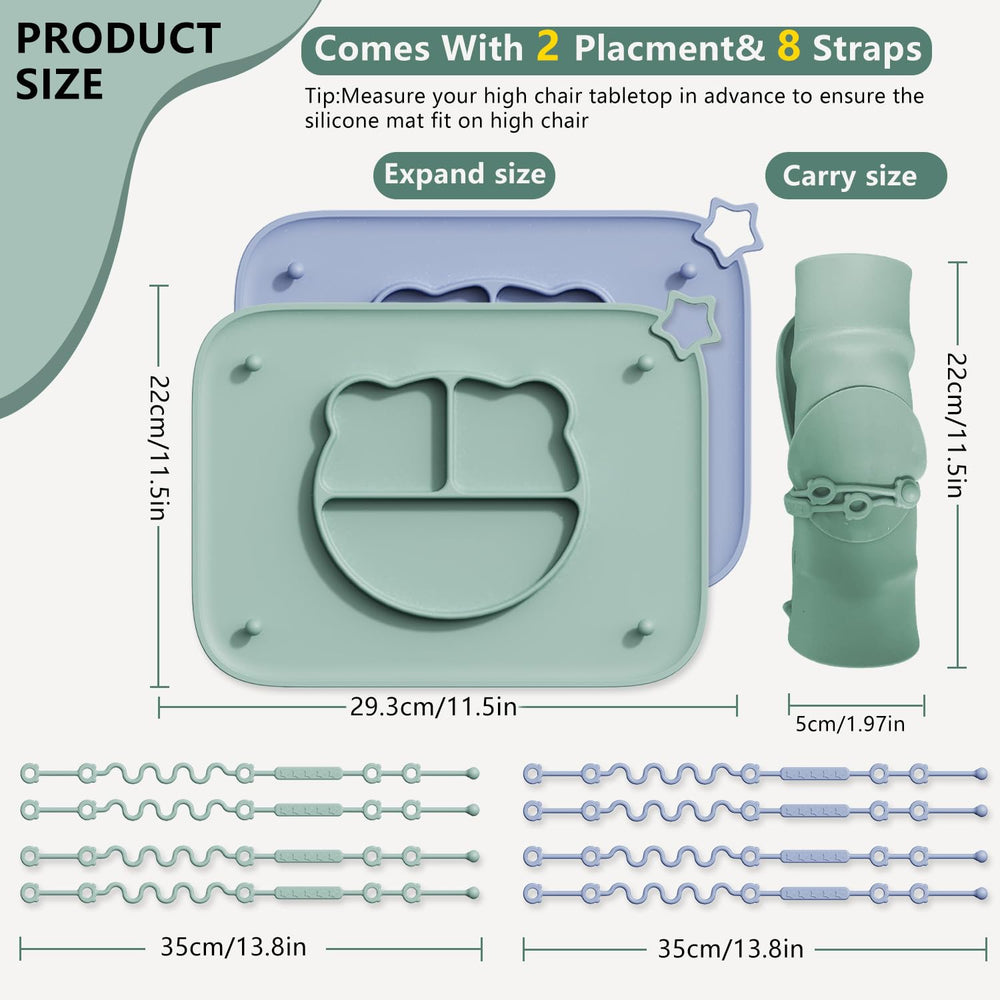 Cathill placemats with five suction cups for secure attachment on smooth surfaces.