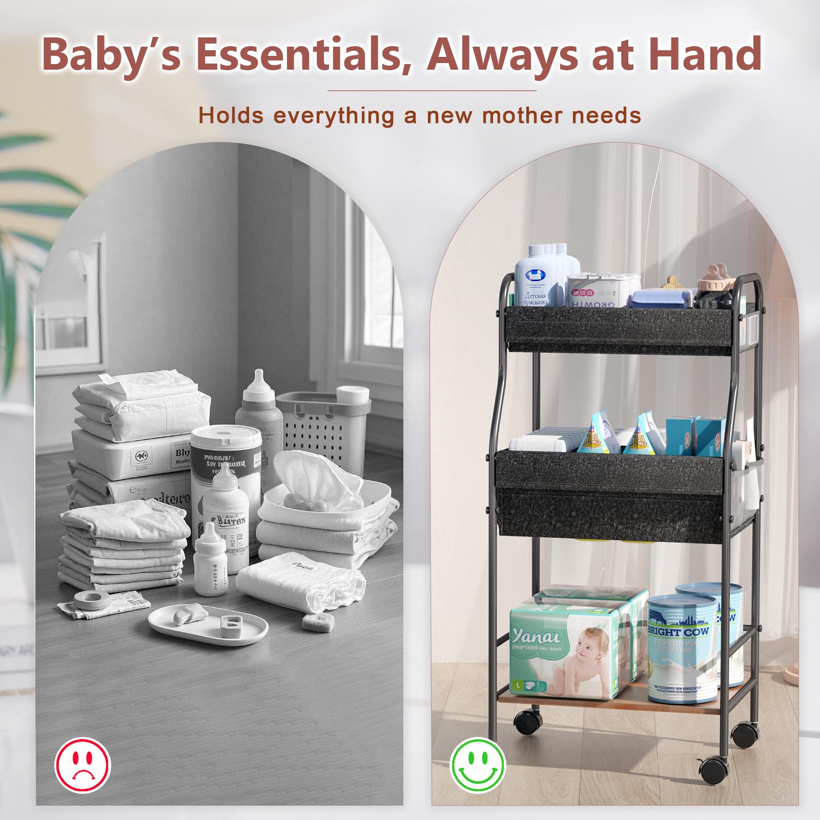 Cathyeen diaper caddy 360-degree rotation with locking wheels