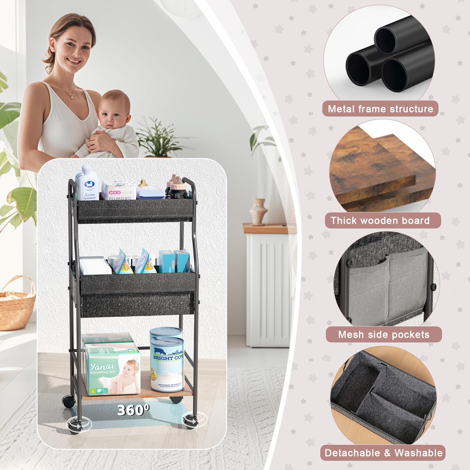 Cathyeen diaper caddy adjustable dividers with Velcro for flexible organization