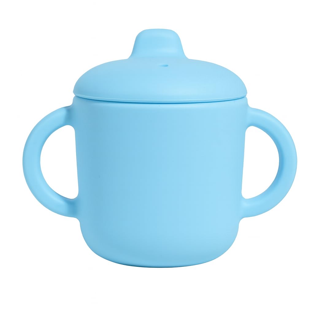 Catii 6 Months+ Sippy Cup with handles in powder blue, easy grip for little hands.