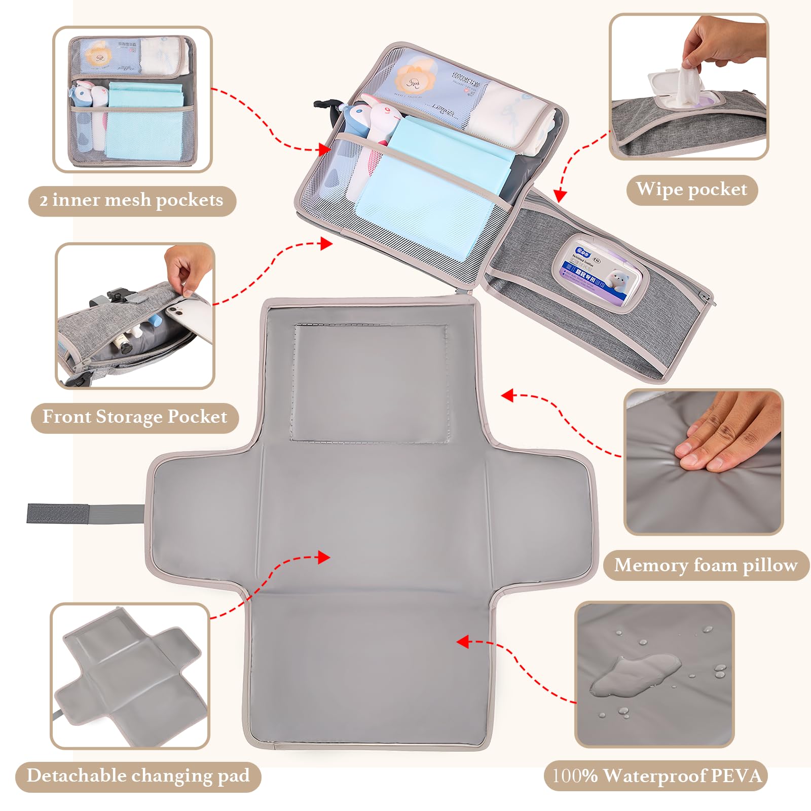 Catteyonce Changing Pad open buckle onehand for swift setup with baby.
