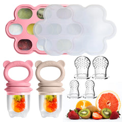 Catvegue baby feeder set red beige pack front view for self-feeding and safe chewing