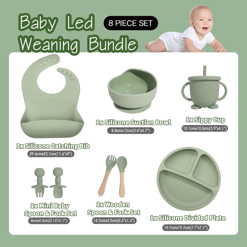 Catvegue green divided plate keeps foods separate for self-feeding.