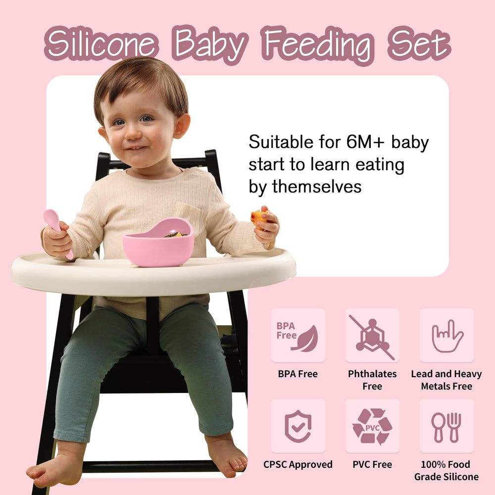 Catvegue pink suction bowl sticks to surfaces to reduce spills.