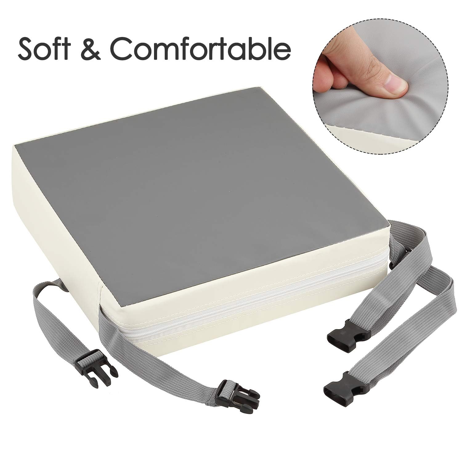 Detachable PU leather cover on CAVWVTYU booster seat for quick cleanup.