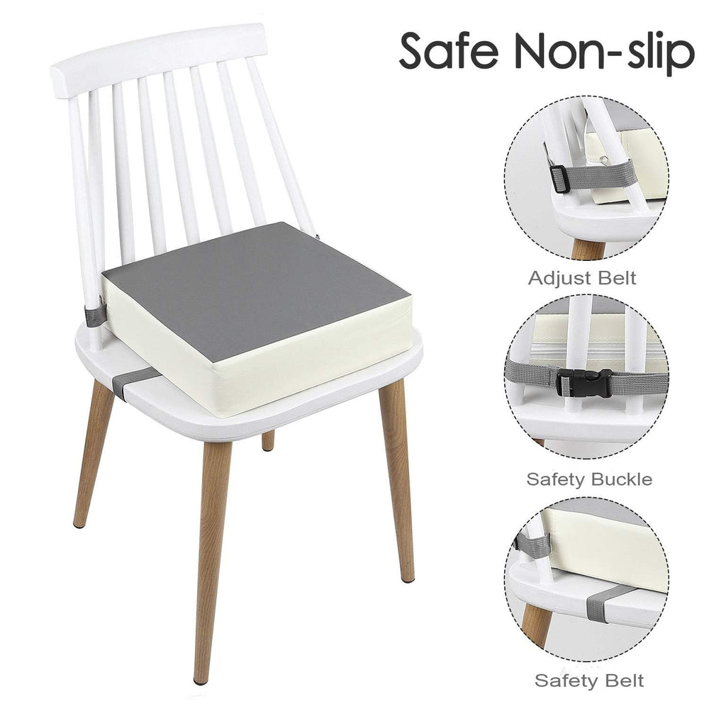 CAVWVTYU booster seat with soft PU leather grey provides skin-friendly cushioning.