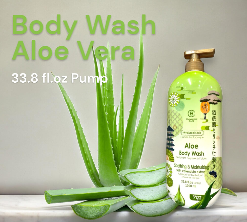 Pouring CB Complexion Boutik Aloe Body Wash to reveal rich lather.