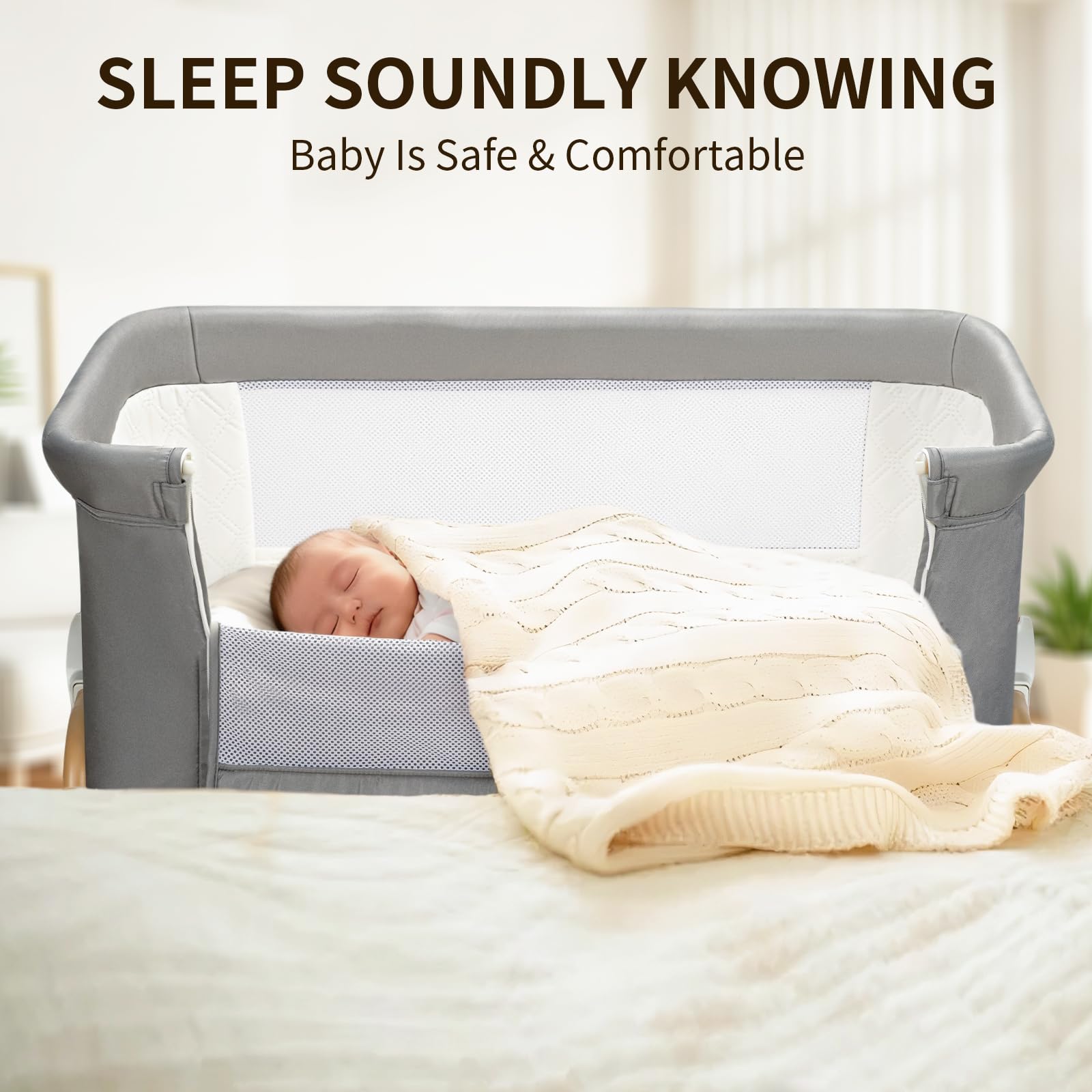 Cbcvvaer bassinet with mosquito net offers airy protection during naps.