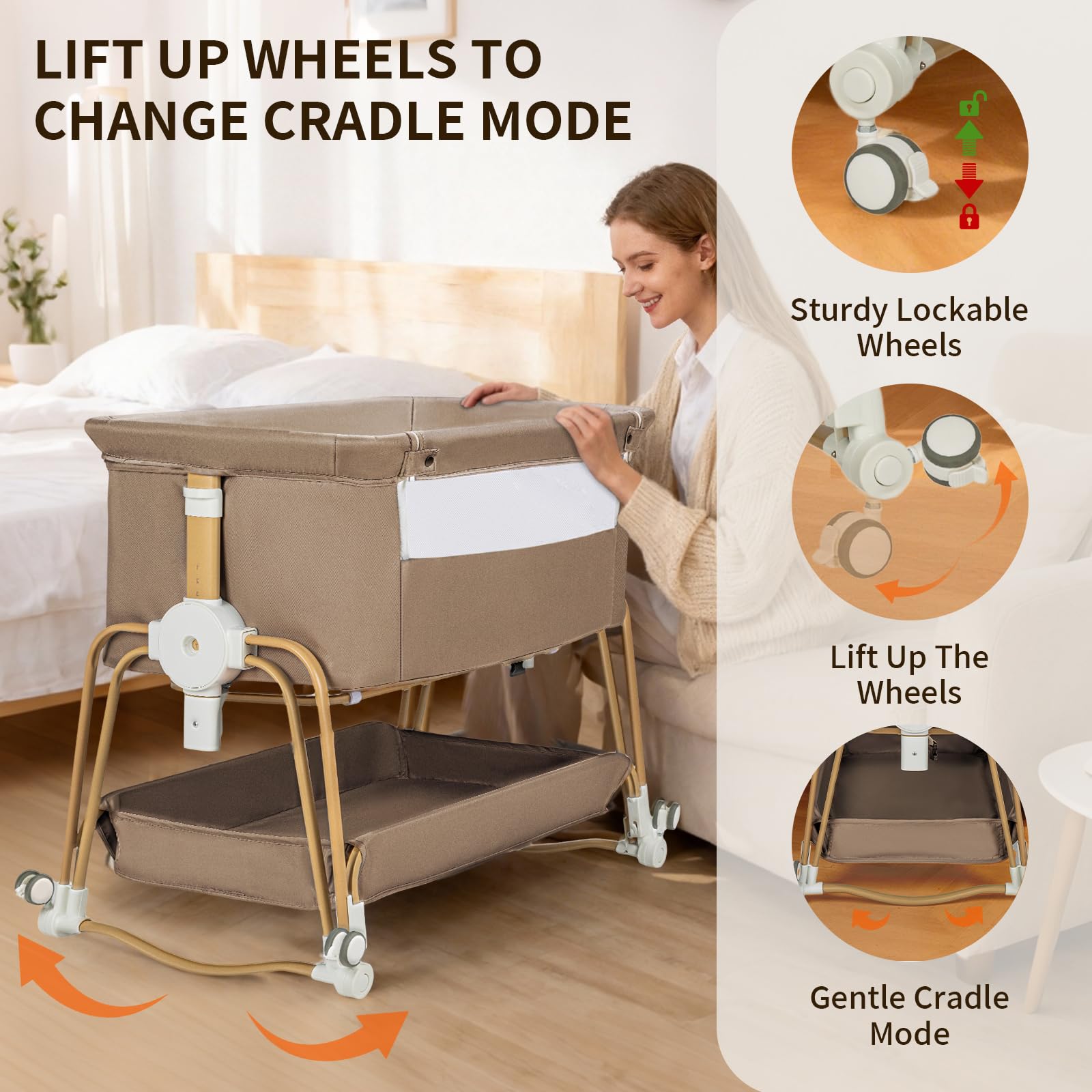 Cbcvvaer 7-height adjustable bassinet aligns with bed height for comfort